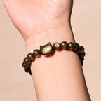 Fortune Jewel Gold Sheen Obsidian Silver Sheen Obsidian Lovely Paw Lucky Cat Protection Bracelet