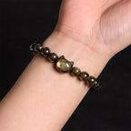 Fortune Jewel Gold Sheen Obsidian Silver Sheen Obsidian Lovely Paw Lucky Cat Protection Bracelet