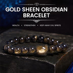 Fortune Jewel Gold Sheen Obsidian Silver Sheen Obsidian Lovely Paw Lucky Cat Protection Bracelet