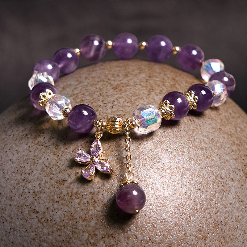 Fortune Jewel Natural Amethyst Crystal Spiritual Butterfly Charm Bracelet