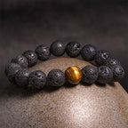 Fortune Jewel Lava Rock Tiger Eye Stone Peace Healing Bracelet