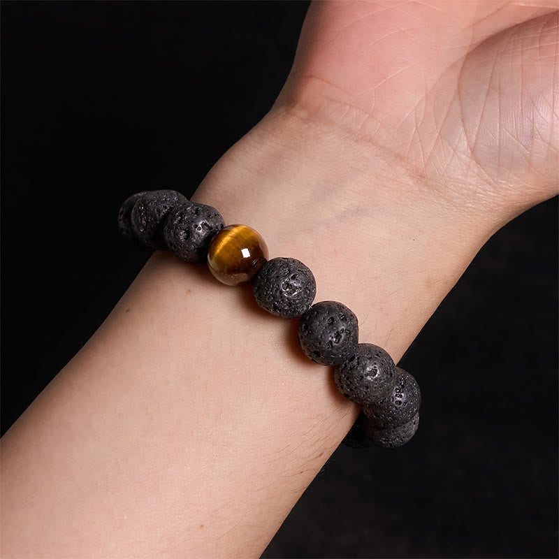 Fortune Jewel Lava Rock Tiger Eye Stone Peace Healing Bracelet
