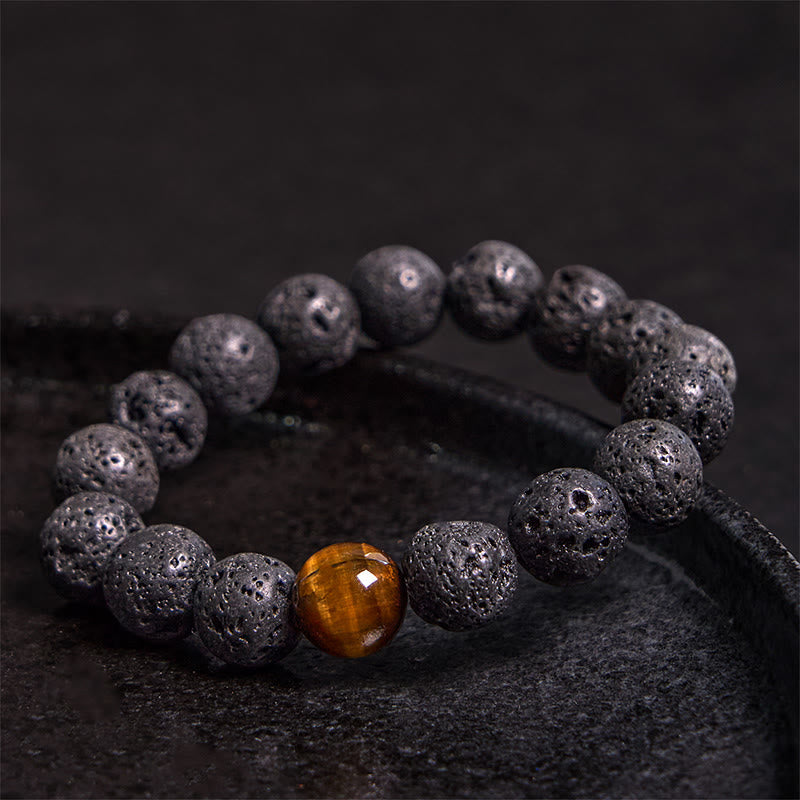 Fortune Jewel Lava Rock Tiger Eye Stone Peace Healing Bracelet