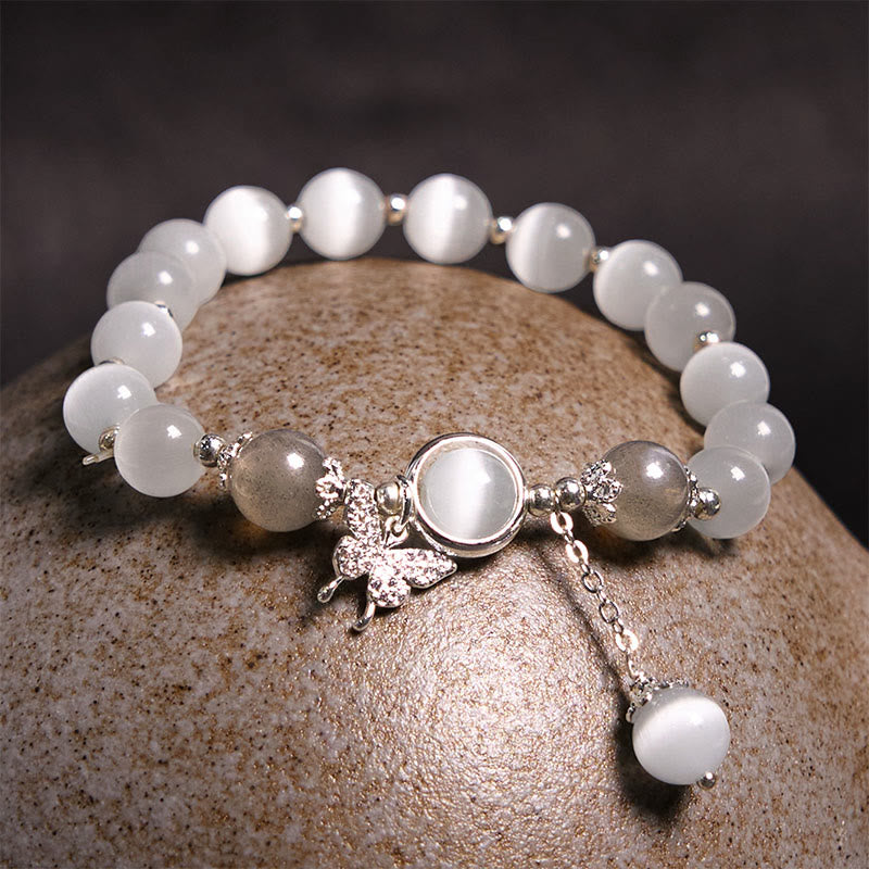 Fortune Jewel Cat's Eye Moonstone Butterfly Star Charm Support Bracelet