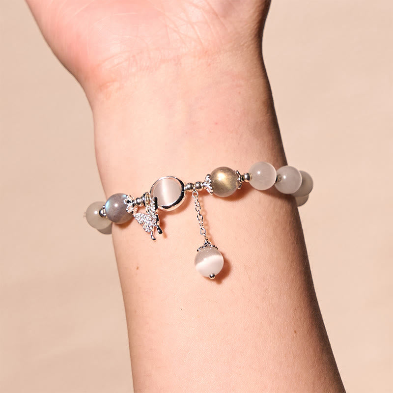 Fortune Jewel Cat's Eye Moonstone Butterfly Star Charm Support Bracelet