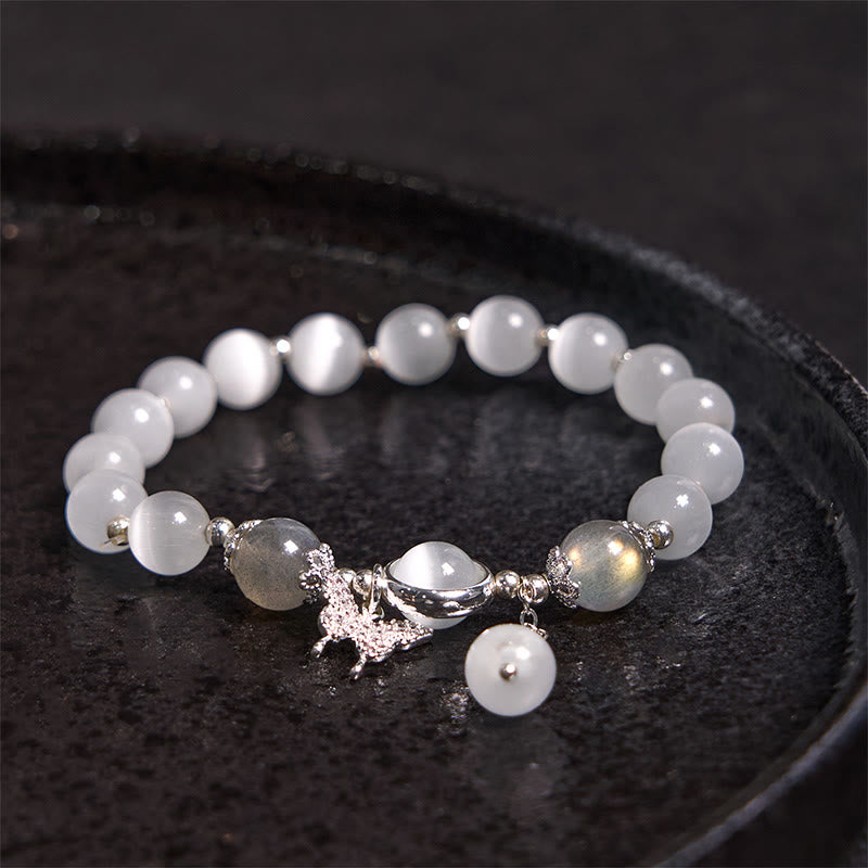 Fortune Jewel Cat's Eye Moonstone Butterfly Star Charm Support Bracelet