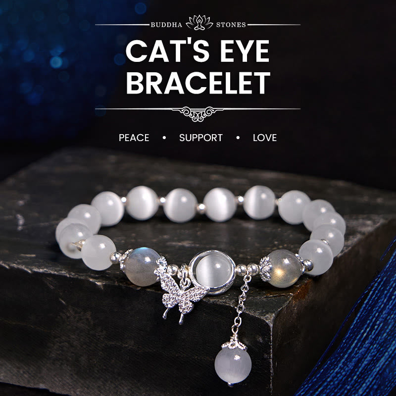 Fortune Jewel Cat's Eye Moonstone Butterfly Star Charm Support Bracelet