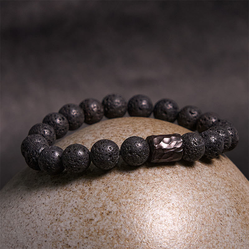 Fortune Jewel Lava Rock Ebony Wood Tiger Eye Healing Bracelet