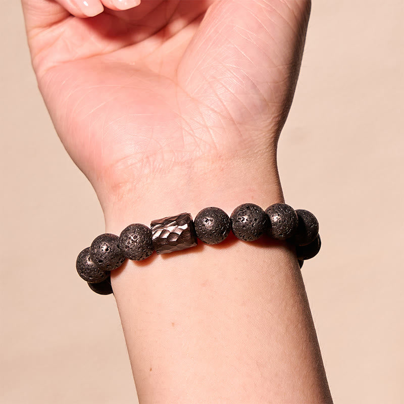Fortune Jewel Lava Rock Ebony Wood Tiger Eye Healing Bracelet