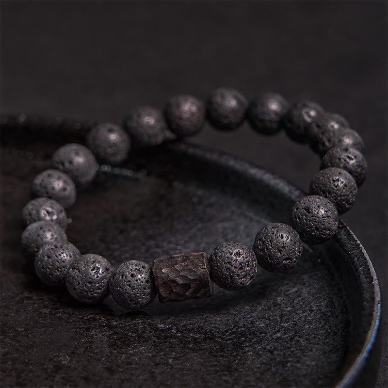 Fortune Jewel Lava Rock Ebony Wood Tiger Eye Healing Bracelet