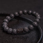 Fortune Jewel Lava Rock Ebony Wood Tiger Eye Healing Bracelet
