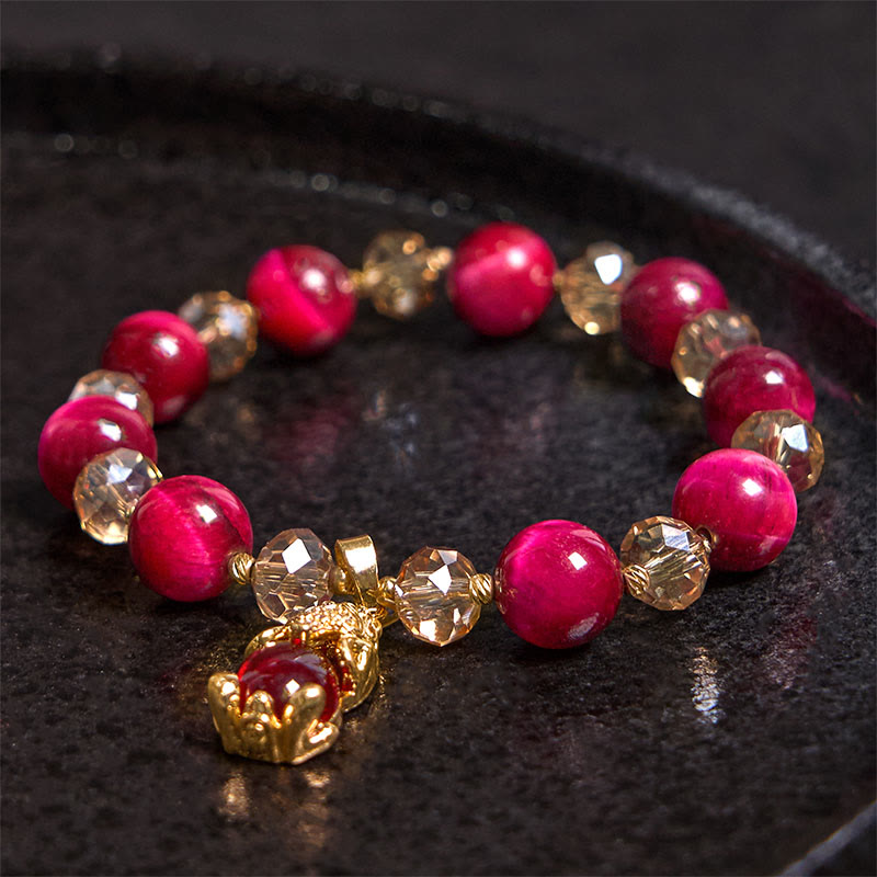 Fortune Jewel Red Tiger Eye PiXiu Fox Protection Self Confidence Bracelet