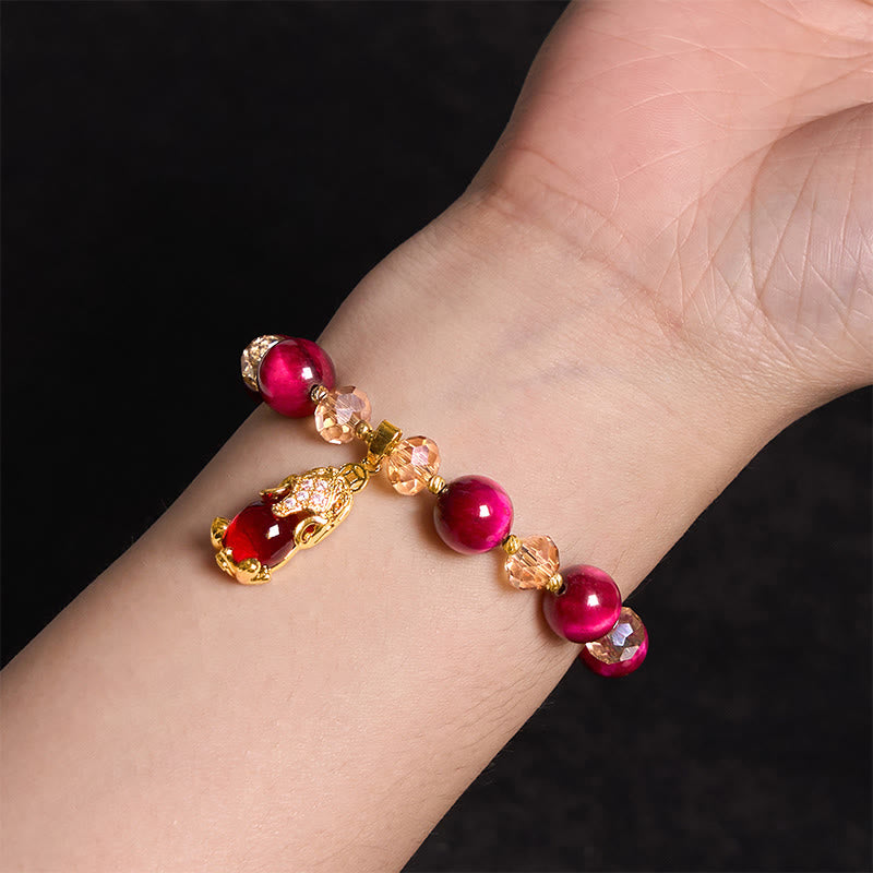 Fortune Jewel Red Tiger Eye PiXiu Fox Protection Self Confidence Bracelet