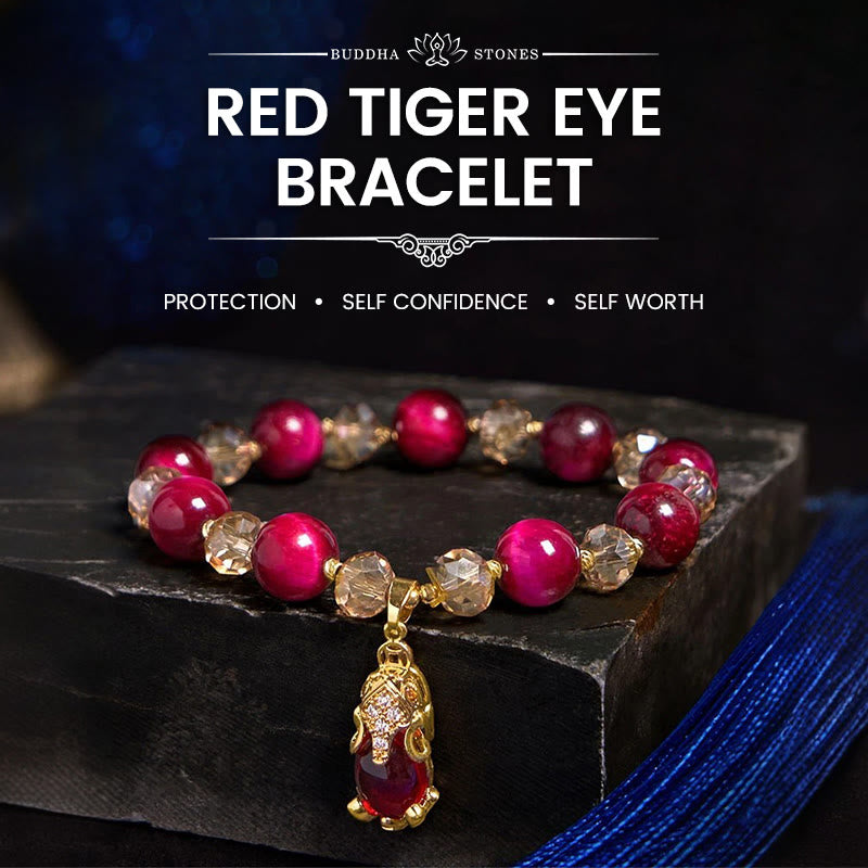 Fortune Jewel Red Tiger Eye PiXiu Fox Protection Self Confidence Bracelet
