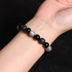 Fortune Jewel Black Obsidian Lava Rock Stone Yin Yang Strength Bracelet