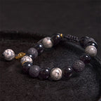 Fortune Jewel Black Obsidian Lava Rock Stone Yin Yang Strength Bracelet