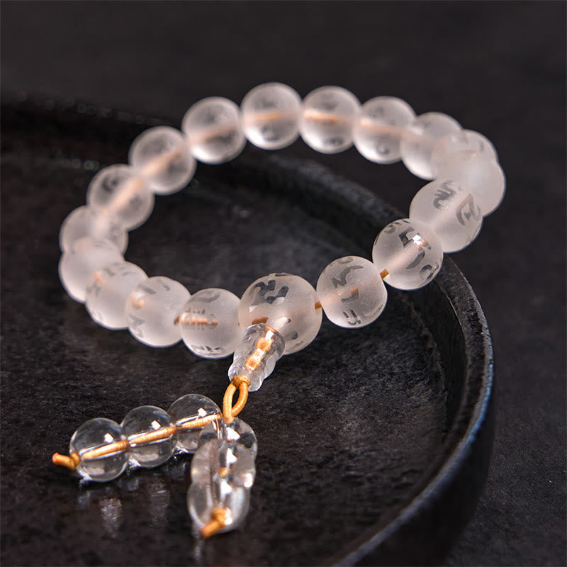 Fortune Jewel Tibet White Crystal Black Onyx Om Mani Padme Hum Meditation Bracelet