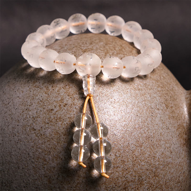Fortune Jewel Tibet White Crystal Black Onyx Om Mani Padme Hum Meditation Bracelet