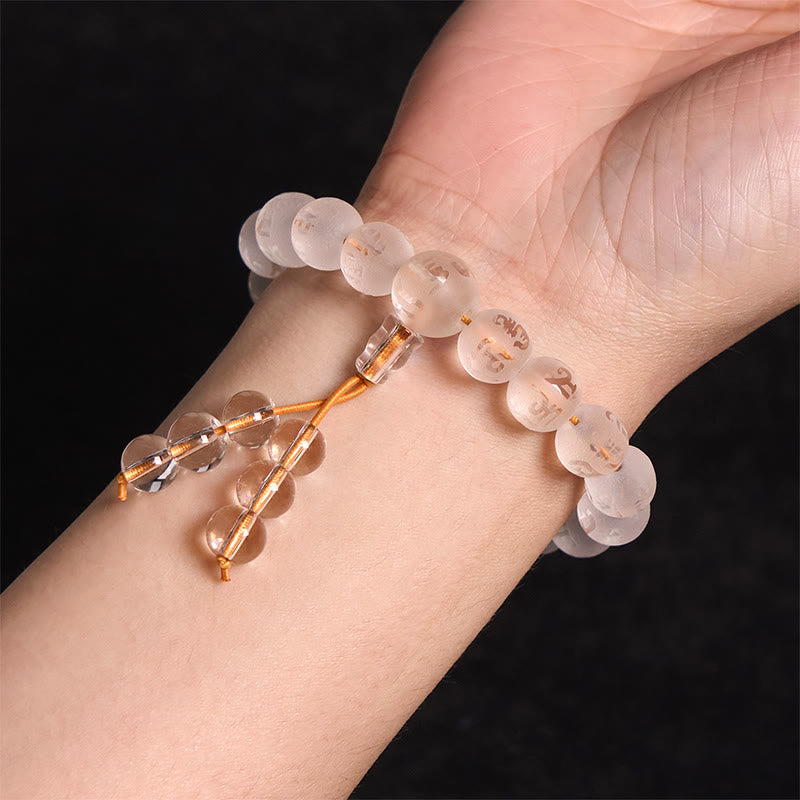 Fortune Jewel Tibet White Crystal Black Onyx Om Mani Padme Hum Meditation Bracelet