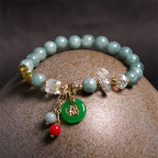 Fortune Jewel Strawberry Quartz Jade Fu Character Charm Healing Bracelet