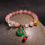 Fortune Jewel Strawberry Quartz Jade Fu Character Charm Healing Bracelet