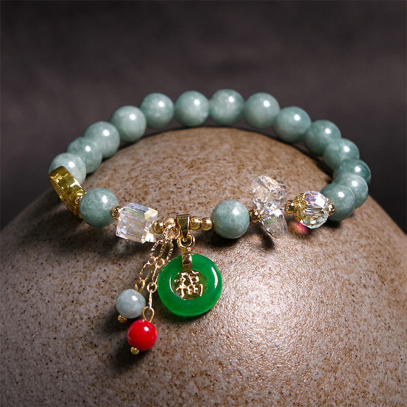 Fortune Jewel Strawberry Quartz Jade Fu Character Charm Healing Bracelet