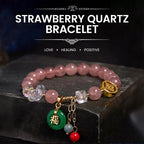 Fortune Jewel Strawberry Quartz Jade Fu Character Charm Healing Bracelet