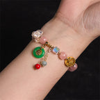 Fortune Jewel Strawberry Quartz Jade Fu Character Charm Healing Bracelet
