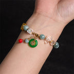 Fortune Jewel Strawberry Quartz Jade Fu Character Charm Healing Bracelet