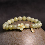Fortune Jewel Green Jade Flower Fu Character Charm Luck Bracelet