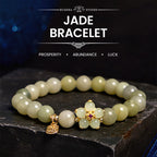Fortune Jewel Green Jade Flower Fu Character Charm Luck Bracelet