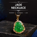 Fortune Jewel 18K Gold Filled Laughing Buddha Jade Luck Necklace Chain Pendant Fortune Jewel