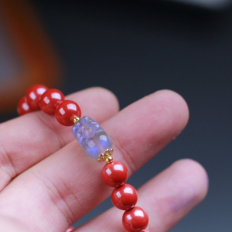 Fortune Jewel Cinnabar Moonstone PiXiu Blessing Bracelet