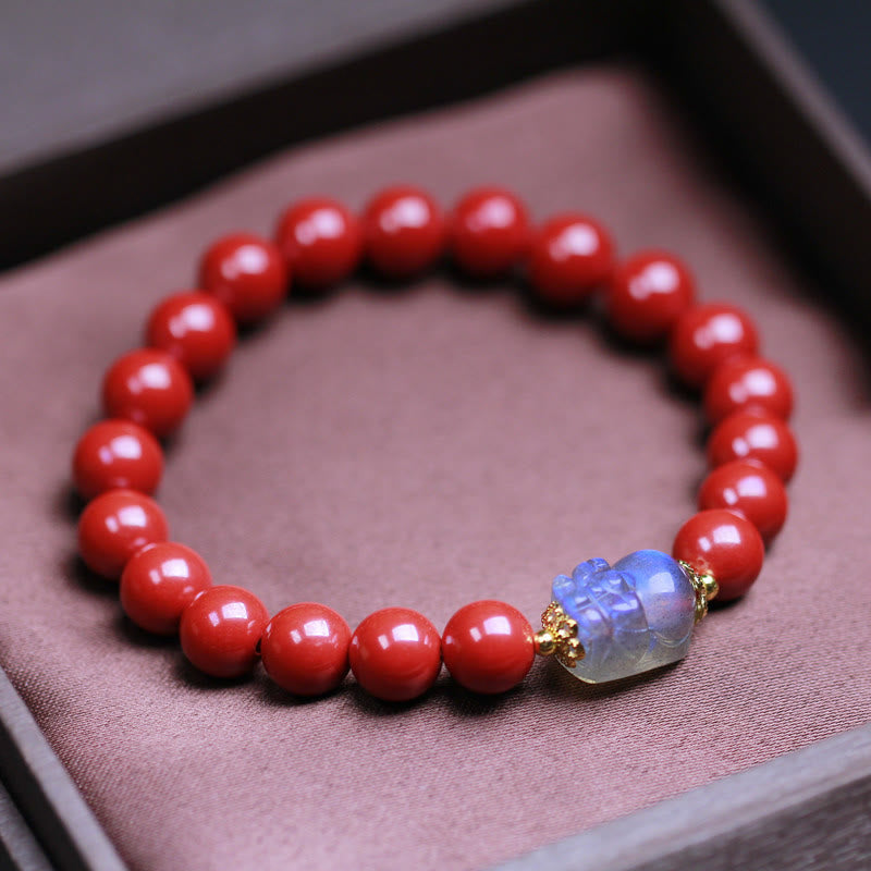 Fortune Jewel Cinnabar Moonstone PiXiu Blessing Bracelet