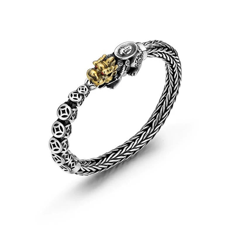 Fortune Jewel 925 Sterling Silver PiXiu Copper Coins Ingot Wealth Bracelet Bangle