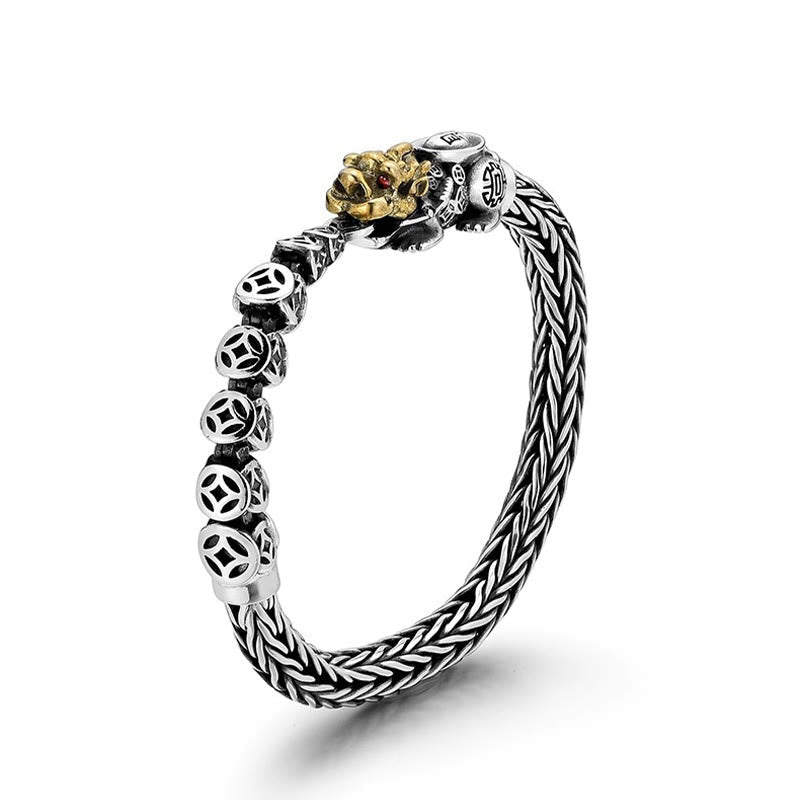 Fortune Jewel 925 Sterling Silver PiXiu Copper Coins Ingot Wealth Bracelet Bangle