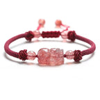 Fortune Jewel Natural Strawberry Quartz PiXiu Red String Braided Protection Bracelet