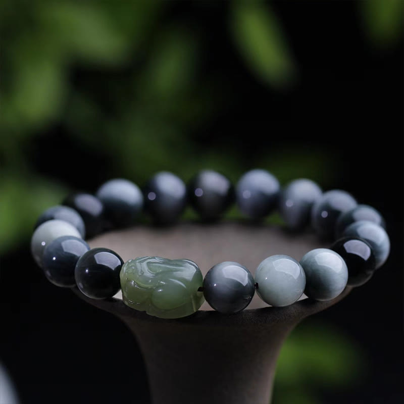 Fortune Jewel Natural Eagle's Eye Stone Hetian Jade Pixiu Confidence Bracelet