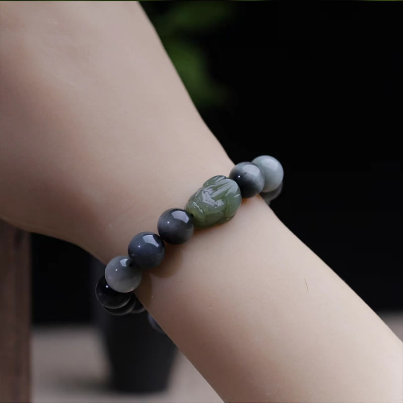 Fortune Jewel Natural Eagle's Eye Stone Hetian Jade Pixiu Confidence Bracelet