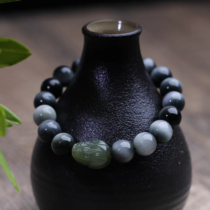 Fortune Jewel Natural Eagle's Eye Stone Hetian Jade Pixiu Confidence Bracelet