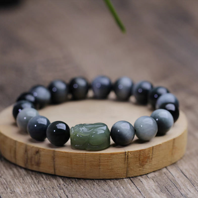 Fortune Jewel Natural Eagle's Eye Stone Hetian Jade Pixiu Confidence Bracelet