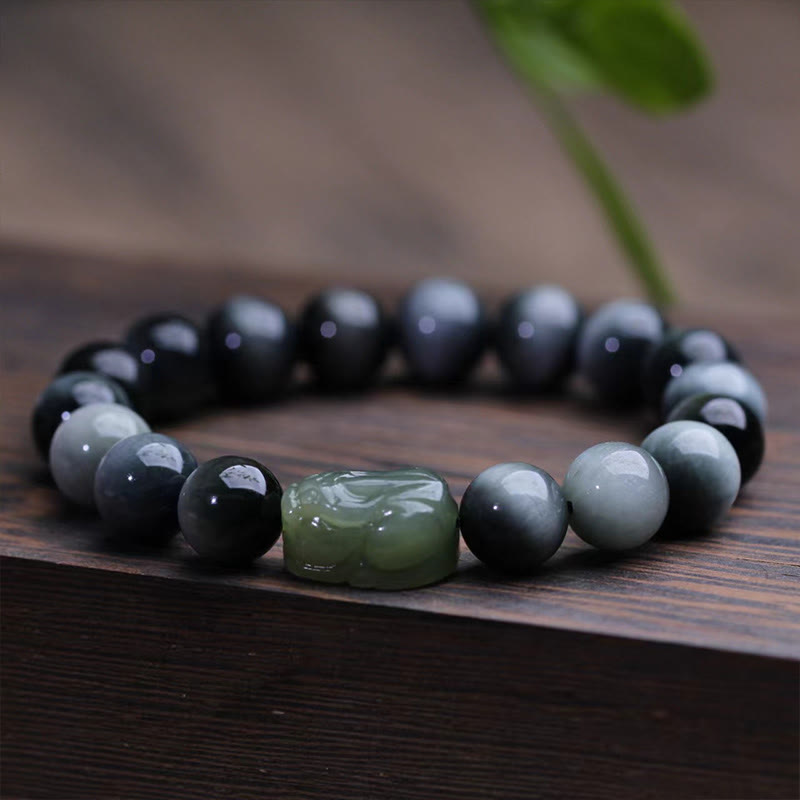 Fortune Jewel Natural Eagle's Eye Stone Hetian Jade Pixiu Confidence Bracelet