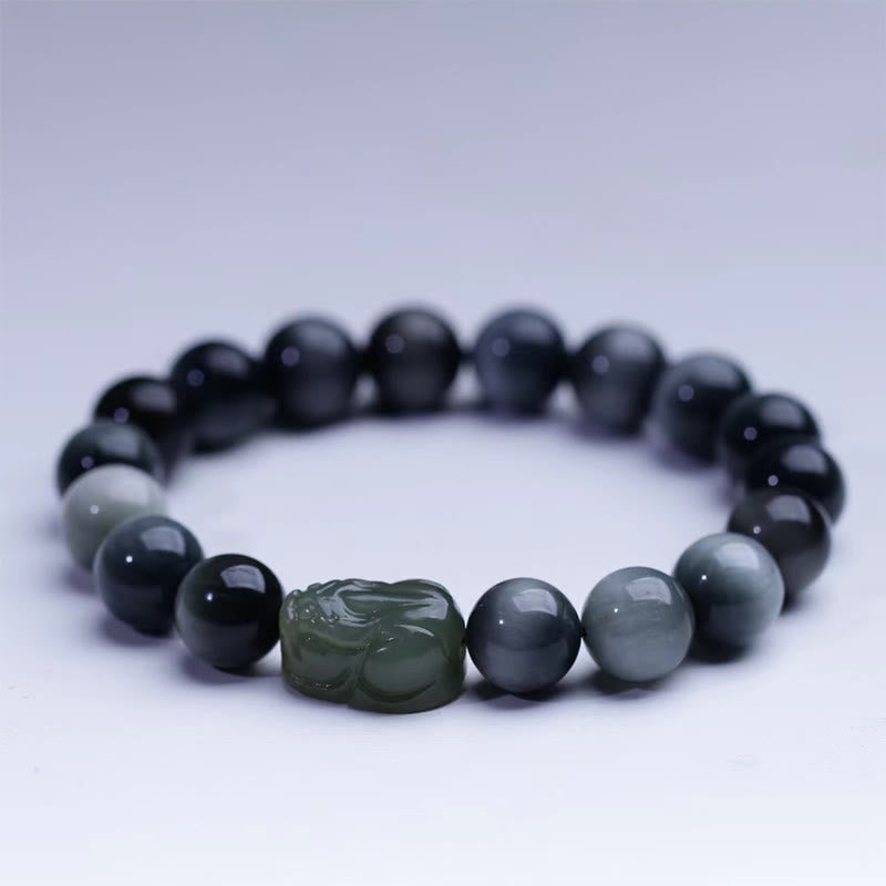Fortune Jewel Natural Eagle's Eye Stone Hetian Jade Pixiu Confidence Bracelet