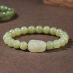 Fortune Jewel Natural Hetian Jade PiXiu Carved Luck Bracelet