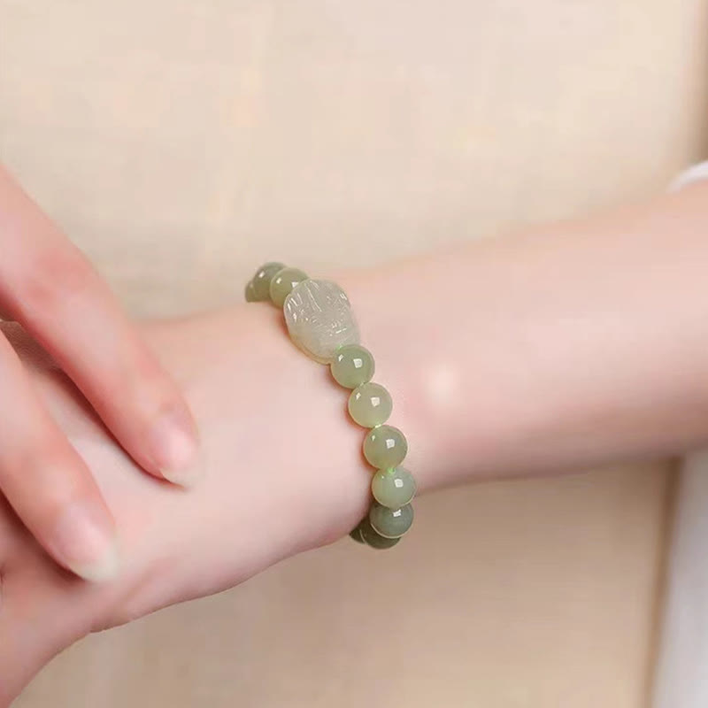 Fortune Jewel Natural Hetian Jade PiXiu Carved Luck Bracelet