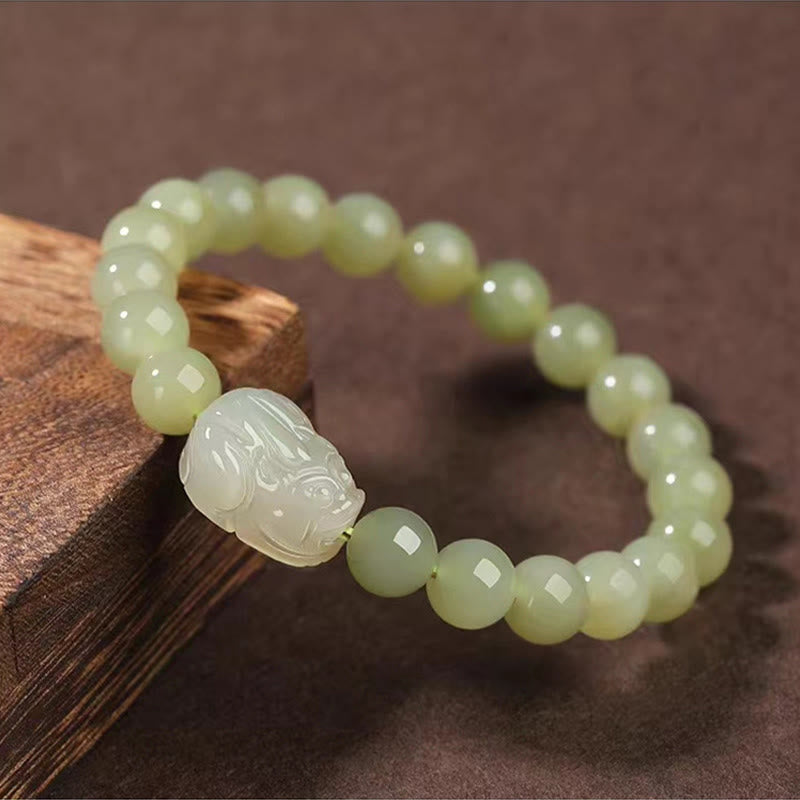 Fortune Jewel Natural Hetian Jade PiXiu Carved Luck Bracelet
