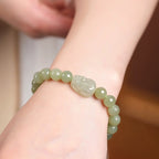 Fortune Jewel Natural Hetian Jade PiXiu Carved Luck Bracelet