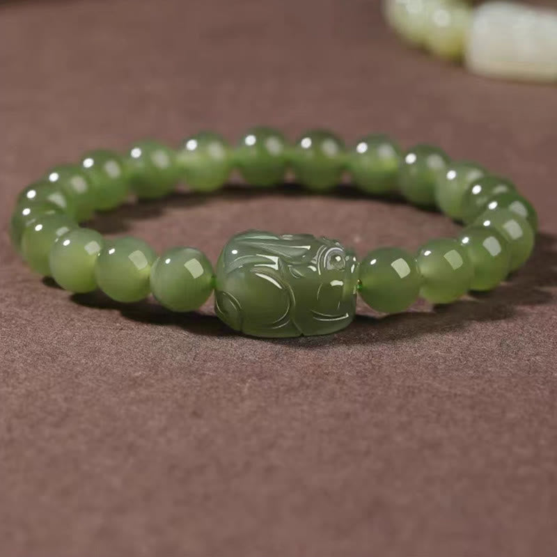 Fortune Jewel Natural Hetian Jade PiXiu Carved Luck Bracelet