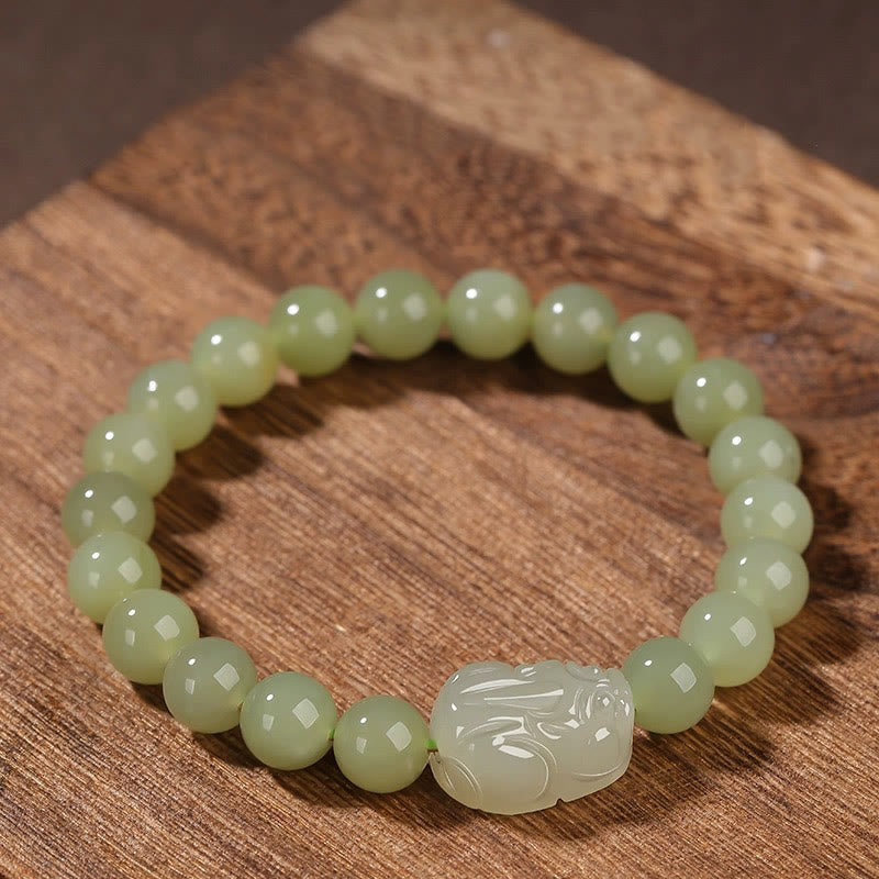 Fortune Jewel Natural Hetian Jade PiXiu Carved Luck Bracelet