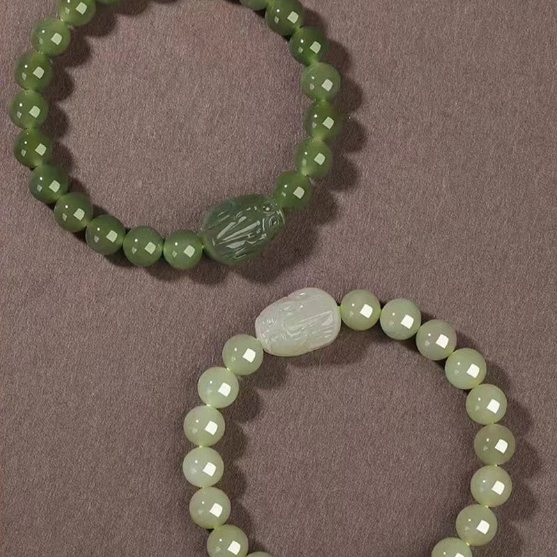 Fortune Jewel Natural Hetian Jade PiXiu Carved Luck Bracelet